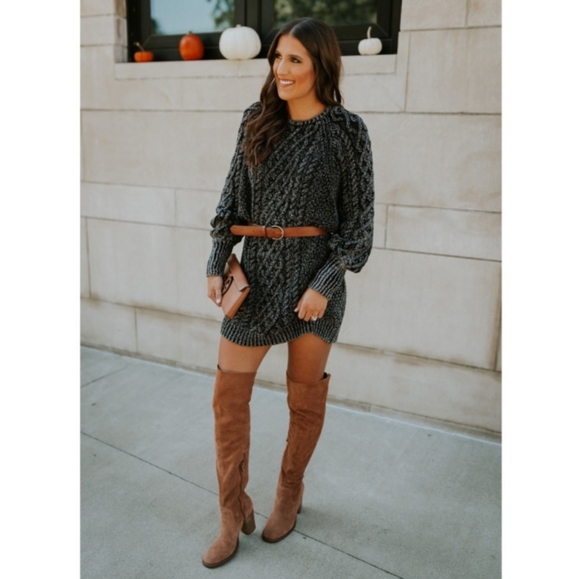 Rare Free People Chunky Cable Knit Sweater Dress Medium - Picture 8 of 16